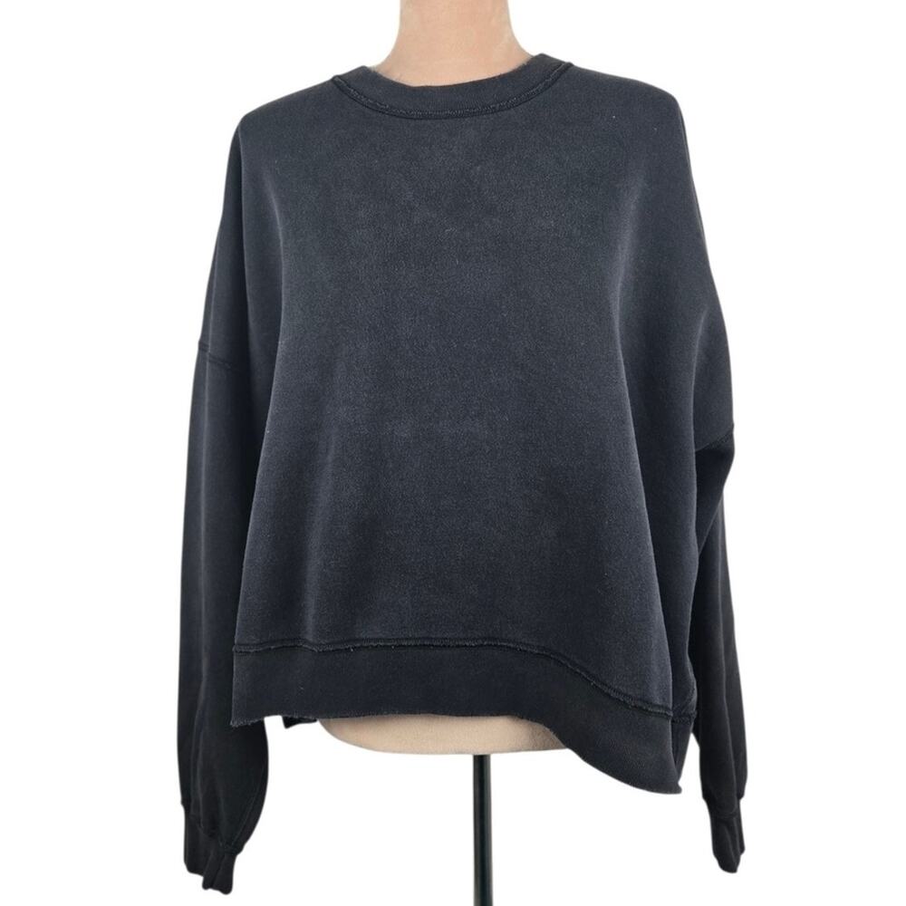 Abercrombie & Fitch Cropped Distressed Sweatshirt Fleece Black XL